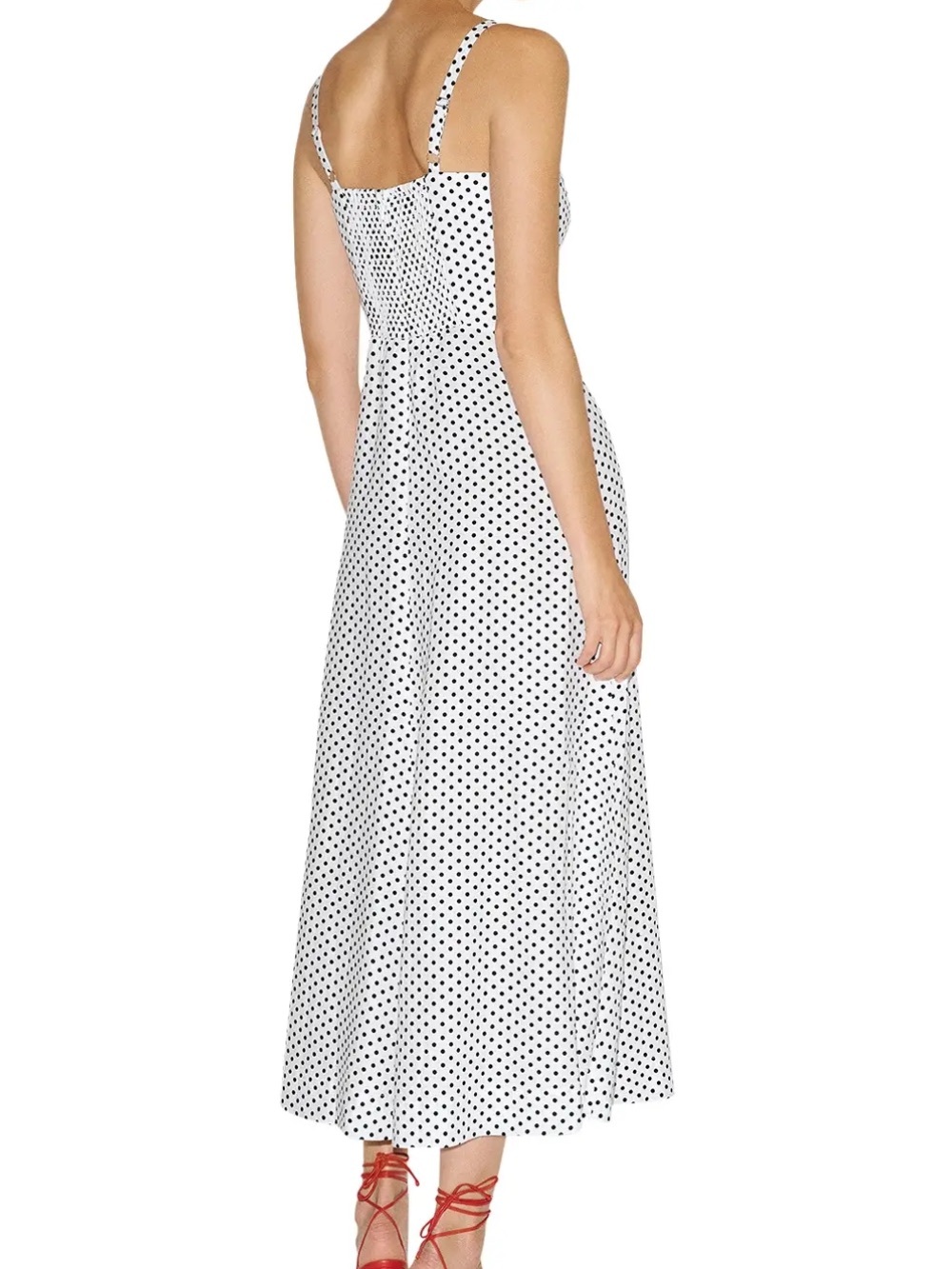 Reformation Sabine Linen White and Black Polka Dot Midi Dress - Picture 2 of 3